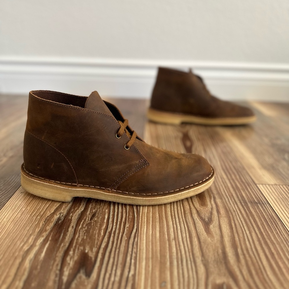 Clarks Originals Desert Beeswax Leather Chukka Boots Brown Crepe Sole Size 9.5